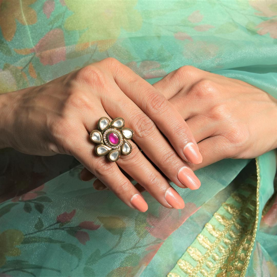 Gold Pearl Kundan Finger Ring /polki Ring / Indian Gold Finger Ring/  Adjustable Ring / Wedding Ring / Indian Gold Ring /indian Jewelry/ - Etsy  Finland